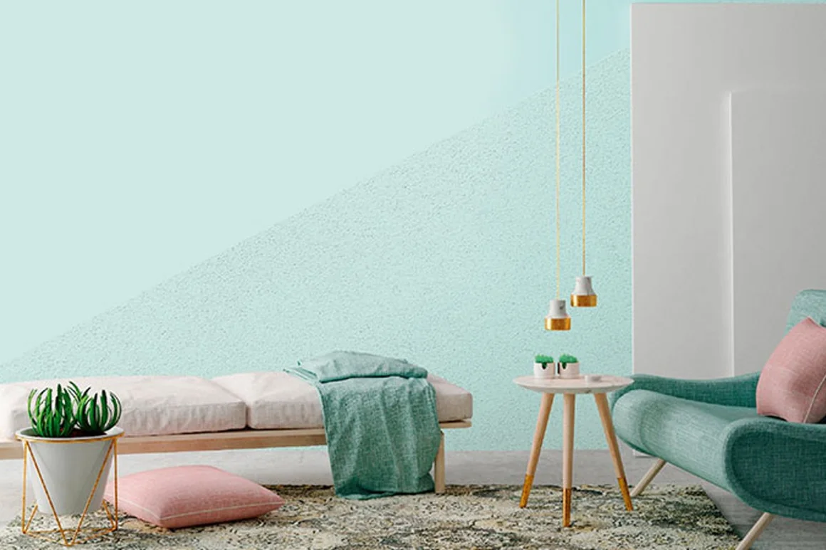 Wohnzimmer mit mintgrüner Wand